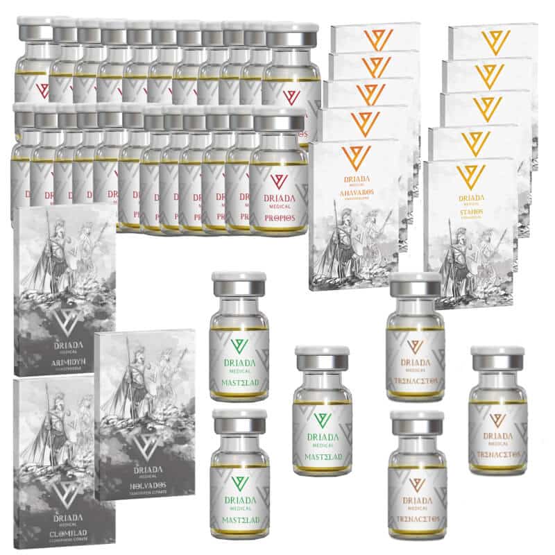 극강의 건식 체중 증가 팩 (테스토스테론 프로피오네이트, 트렌볼론 아세테이트, 마스테론 프로피오네이트, 아나바, 윈스트롤 경구용, 16주) DRIADA