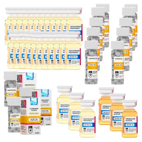 극강의 근육량 증가 패키지: 테스토스테론 프로피오네이트, 트렌볼론 아세테이트, 마스테론 프로피오네이트, 아나바, 윈스트롤 경구용 (16주) 힐마
