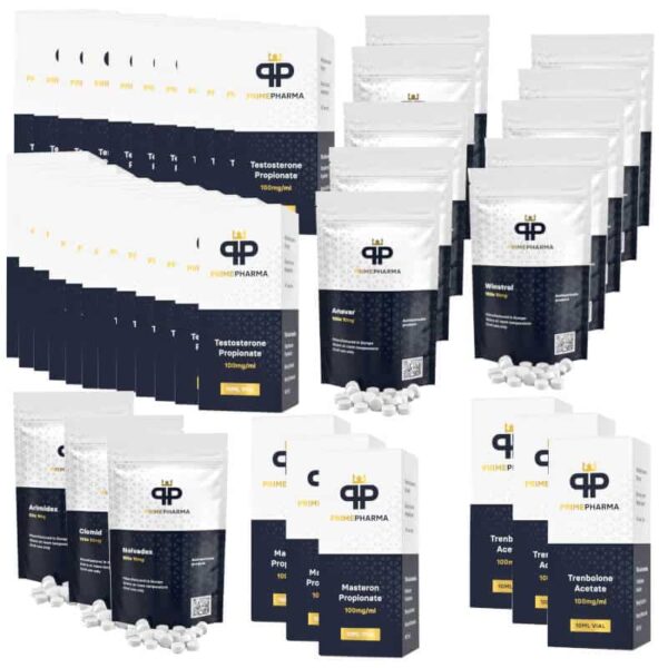 극강의 근육량 증가 패키지: 테스토스테론 프로피오네이트, 트렌볼론 아세테이트, 마스테론 프로피오네이트, 아나바, 윈스트롤 경구용 (16주) 보너스 포함